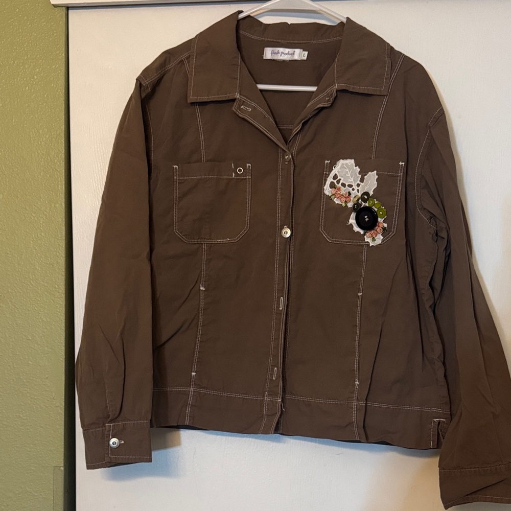 Fresh Produce Brown Utility Jacket with Embroidery